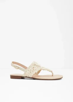 bonprix Strandmode|Sommerschuhe|Zehenstegsandalen in Makramee-Optik natur