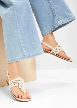 bonprix Strandmode|Sommerschuhe|Zehenstegsandalen in Makramee-Optik natur