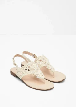 bonprix Strandmode|Sommerschuhe|Zehenstegsandalen in Makramee-Optik natur