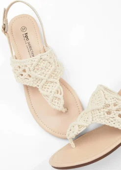 bonprix Strandmode|Sommerschuhe|Zehenstegsandalen in Makramee-Optik natur