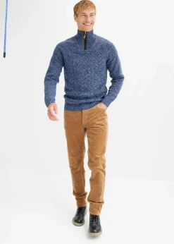 bonprix Pullover & Strickjacken|Große Größen|Zopfstrick Troyer-Pullover mit Wollanteil mattblau meliert